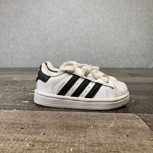 Adidas Little Kids Size 4 Superstar Shell Toe Sneakers White Black 3 Stripe